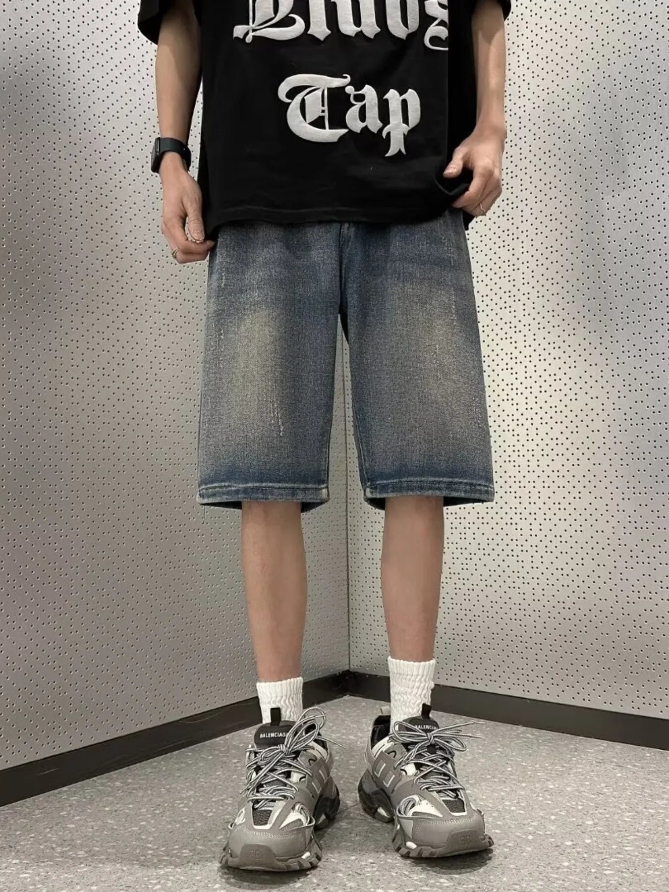 Men's Vintage Wash Denim Shorts - Plus Size Cotton Stretch