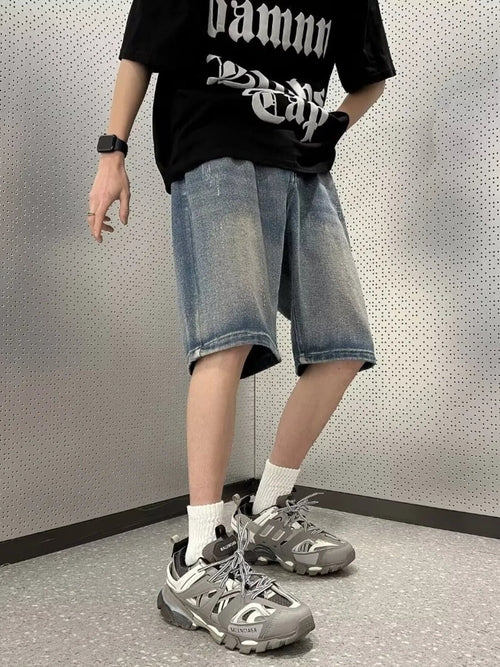 Men's Vintage Wash Denim Shorts - Plus Size Cotton Stretch