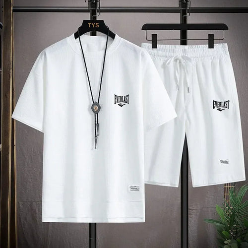 Men's 2-Piece Waffle Pattern Shorts Set Summer Tracksuit