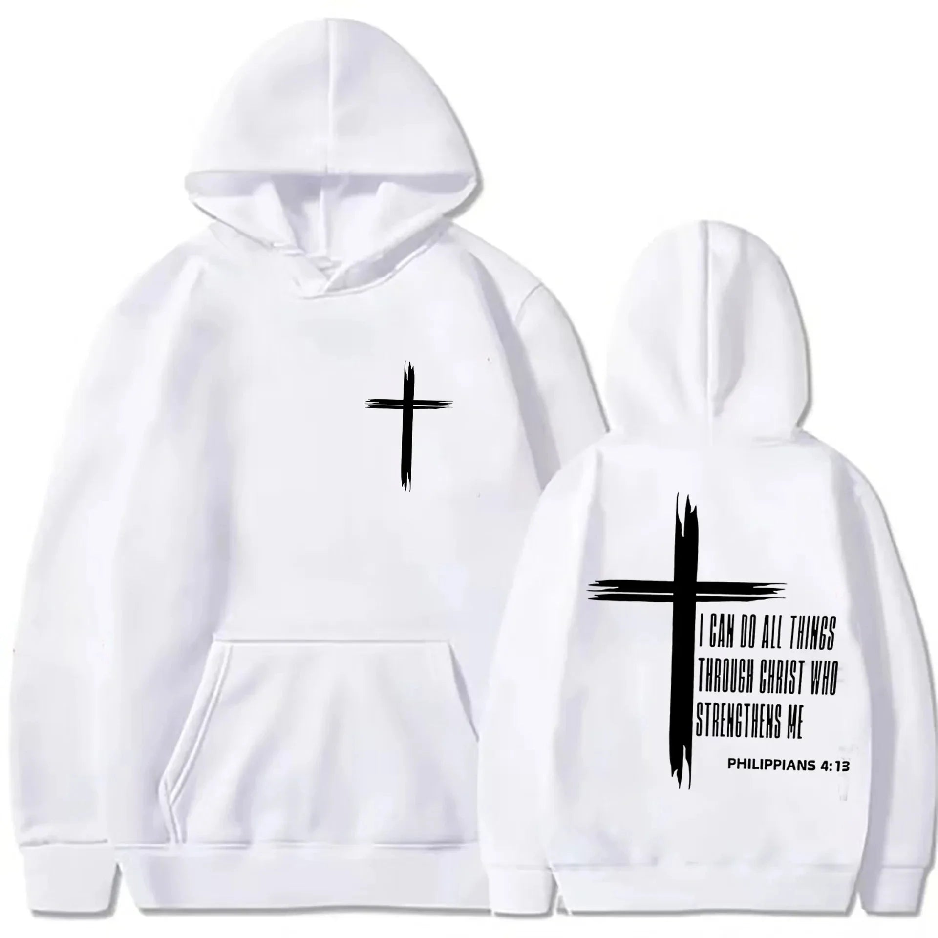 Men's Hoodie with Religious Cross and Motivational Prints