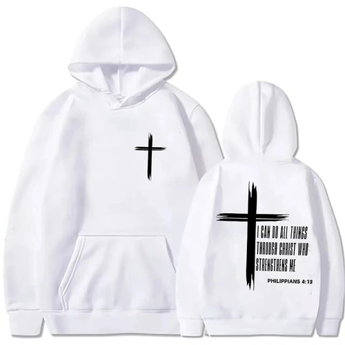 Men's Hoodie with Religious Cross and Motivational Prints