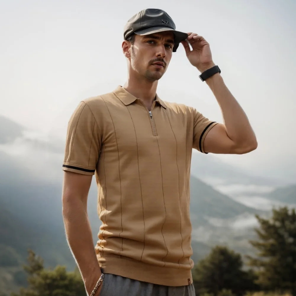 Aiopeson Men's Sport Zipper Polo Shirt - Solid Color Athletic