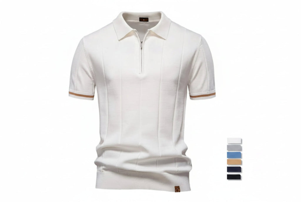 Aiopeson Men's Sport Zipper Polo Shirt - Solid Color Athletic