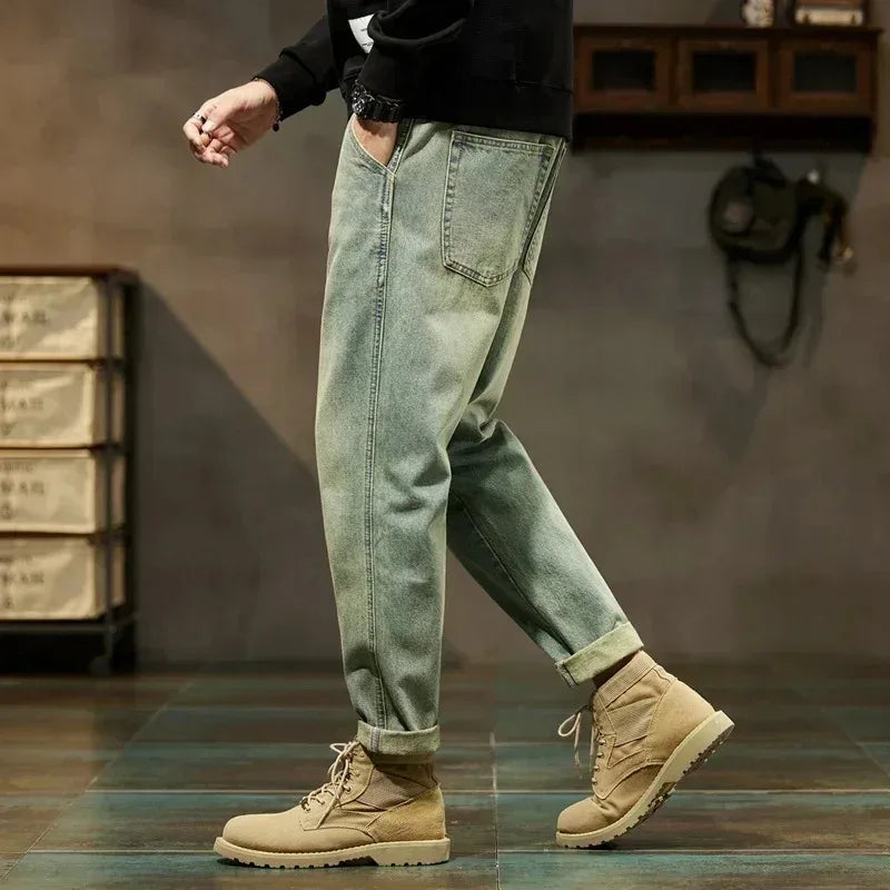 Men's Retro Loose Harem Denim Pants - Solid Comfortable Jeans