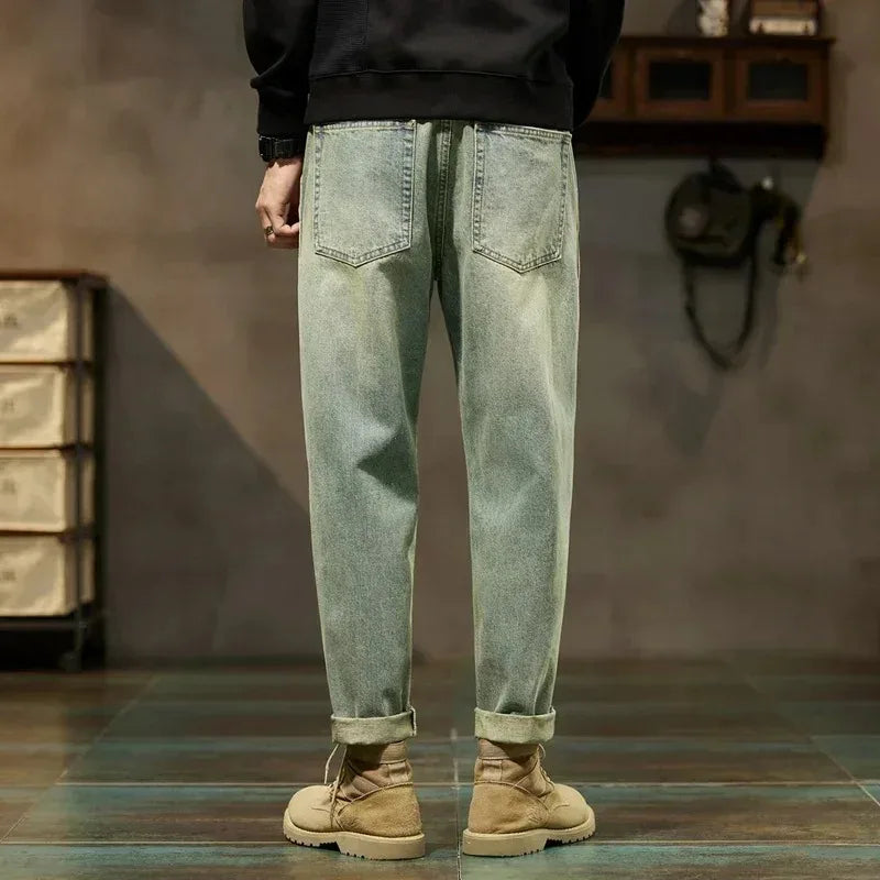 Men's Retro Loose Harem Denim Pants - Solid Comfortable Jeans
