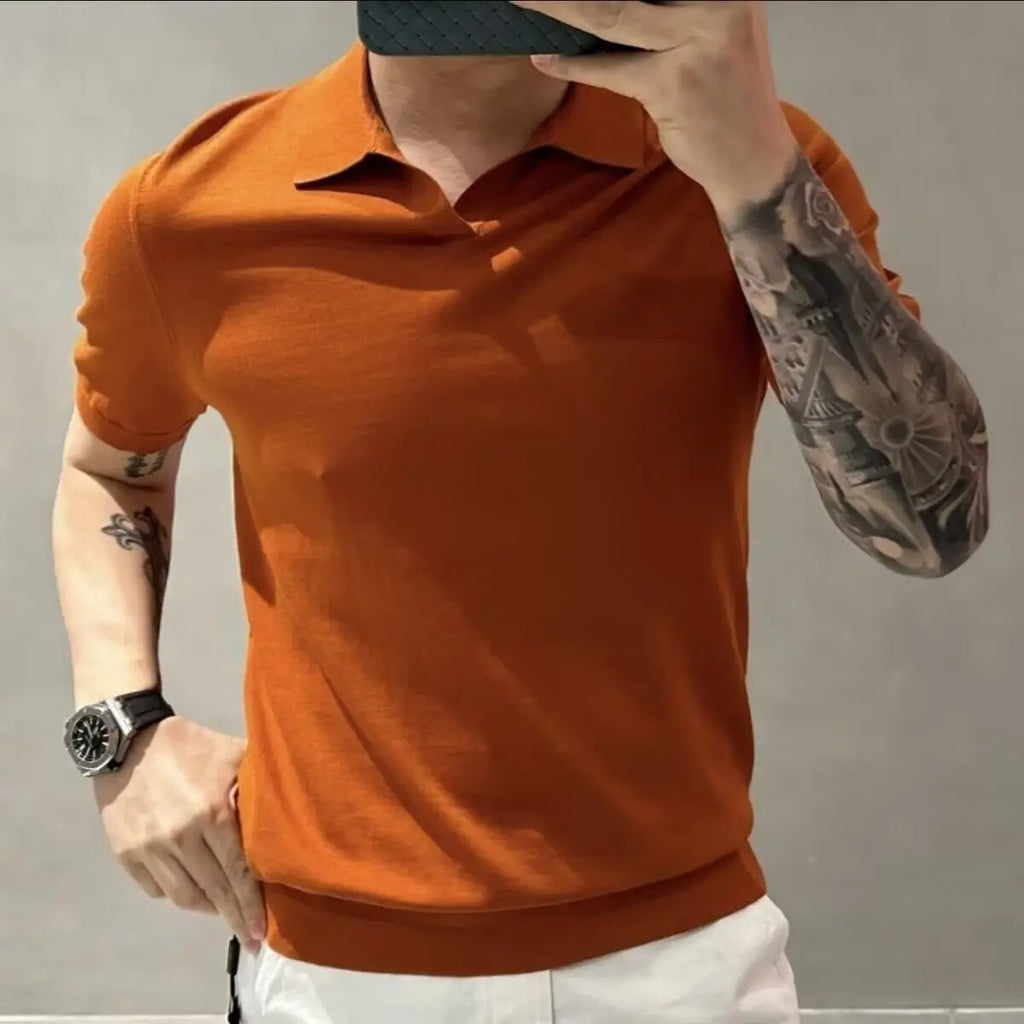 Men's Light Luxury Knitted Polo Shirt - Solid Casual 2023