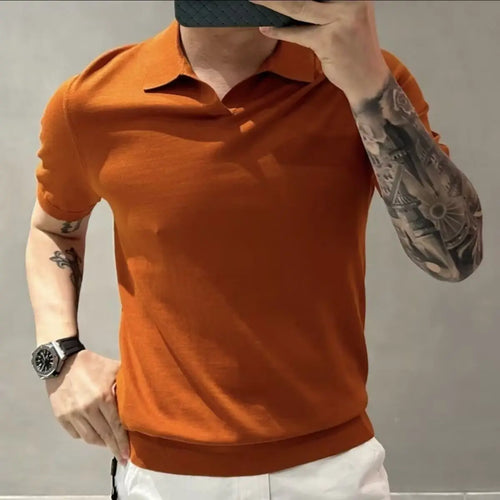 Men's Light Luxury Knitted Polo Shirt - Solid Casual 2023