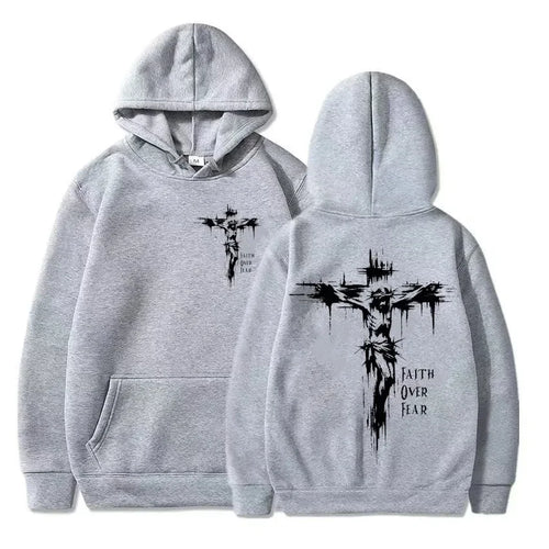 Men's Hoodie with Religious Cross and Motivational Prints