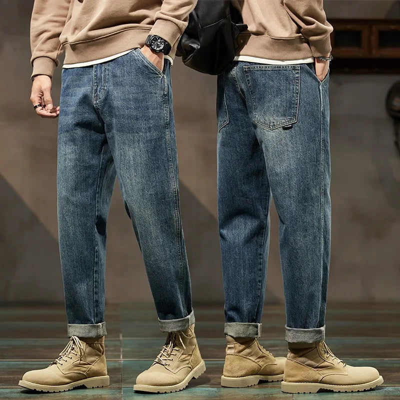 Men's Retro Loose Harem Denim Pants - Solid Comfortable Jeans