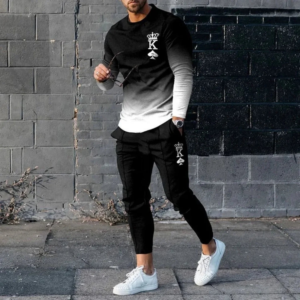 Men's Fashion Long Sleeved T-Shirt and Trousers Tracksuit Set