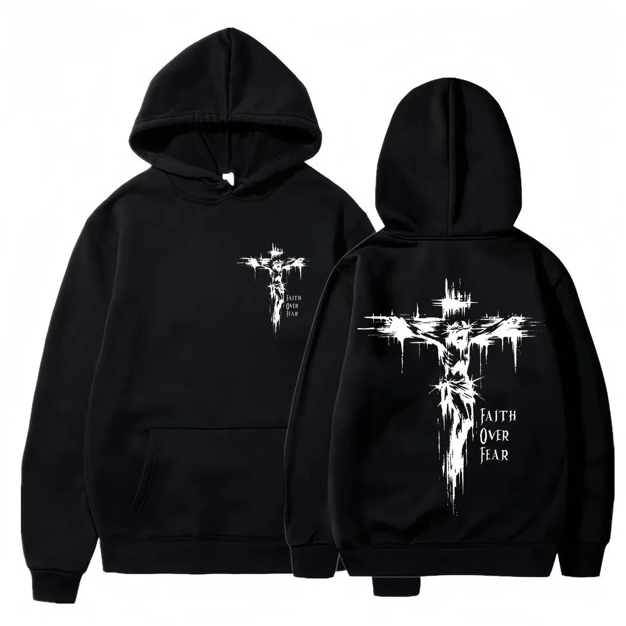 Men's Hoodie with Religious Cross and Motivational Prints