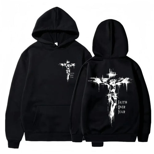 Men's Hoodie with Religious Cross and Motivational Prints