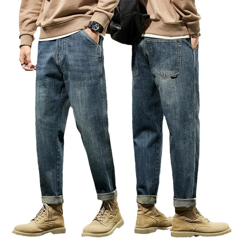 Men's Retro Loose Harem Denim Pants - Solid Comfortable Jeans