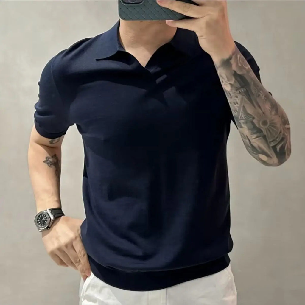 Men's Light Luxury Knitted Polo Shirt - Solid Casual 2023