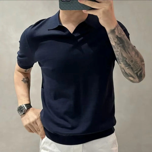 Men's Light Luxury Knitted Polo Shirt - Solid Casual 2023