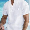 Men's Cotton Linen Short-Sleeve Shirt - Stand Collar Half-Button