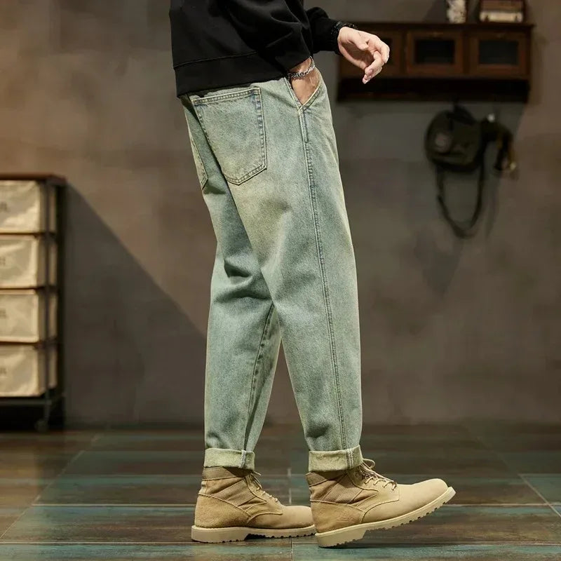 Men's Retro Loose Harem Denim Pants - Solid Comfortable Jeans