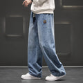 Men's Wide Leg Solid Cotton Blend Jeans - Neutral Trousers