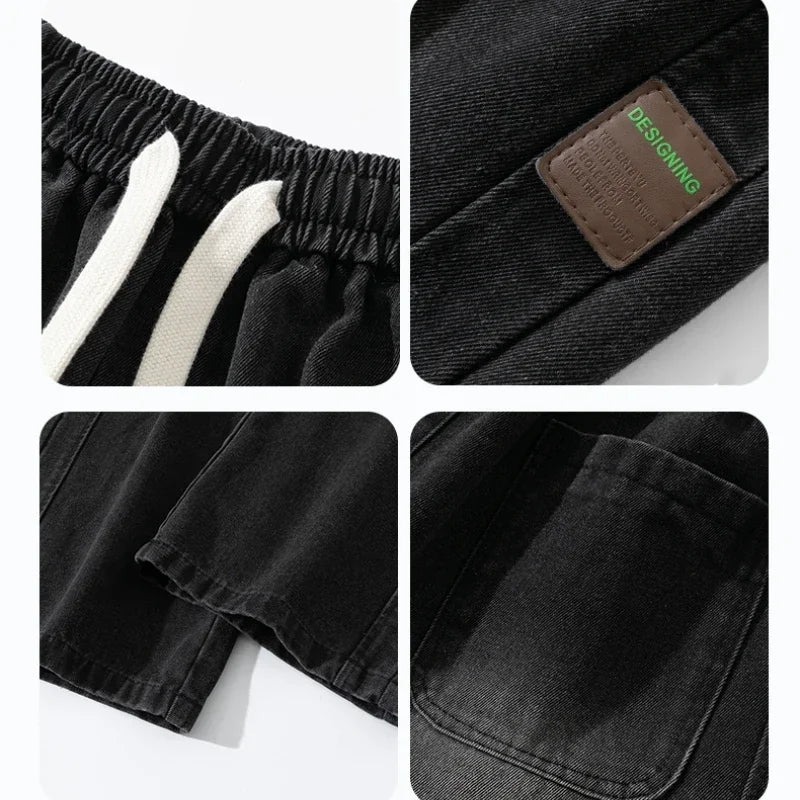 Men's Wide Leg Solid Cotton Blend Jeans - Neutral Trousers