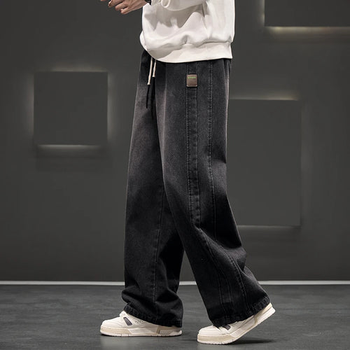 Men's Wide Leg Solid Cotton Blend Jeans - Neutral Trousers