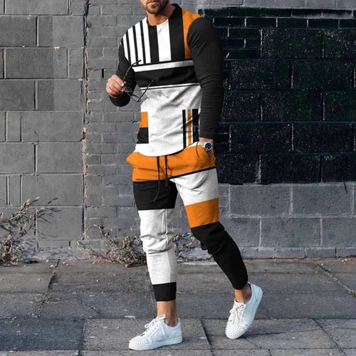 Men's Fashion Long Sleeved T-Shirt and Trousers Tracksuit Set