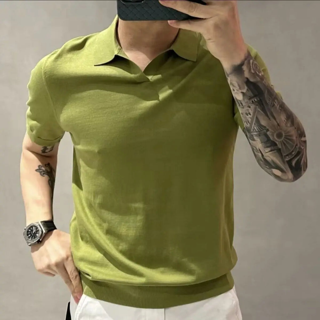 Men's Light Luxury Knitted Polo Shirt - Solid Casual 2023