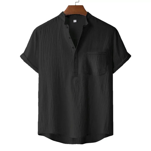 Men's Cotton Linen Henley T-Shirt - Short Sleeve Beach Style