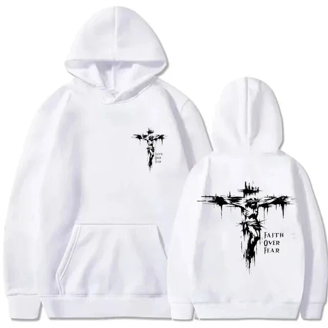 Men's Hoodie with Religious Cross and Motivational Prints