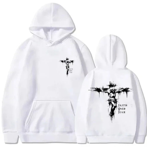 Men's Hoodie with Religious Cross and Motivational Prints