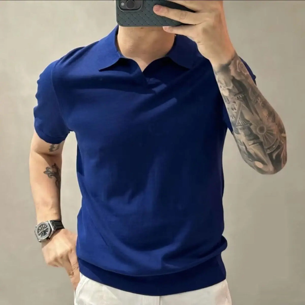 Men's Light Luxury Knitted Polo Shirt - Solid Casual 2023