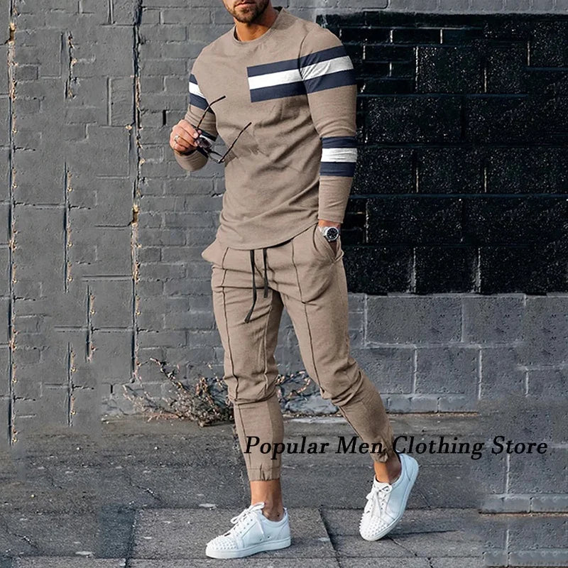 Men's Fashion Long Sleeved T-Shirt and Trousers Tracksuit Set