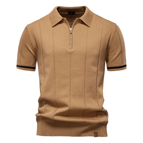 Aiopeson Men's Sport Zipper Polo Shirt - Solid Color Athletic