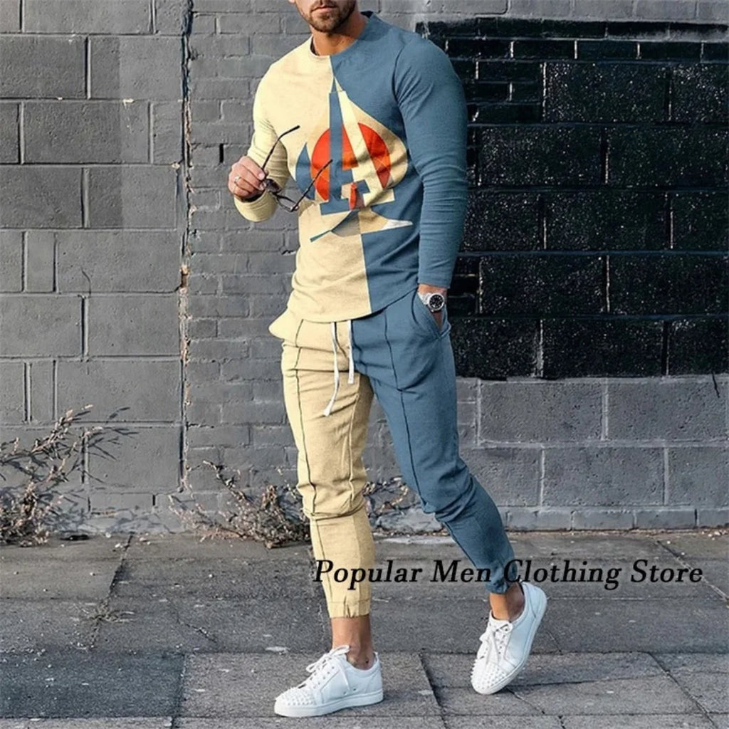Men's Fashion Long Sleeved T-Shirt and Trousers Tracksuit Set