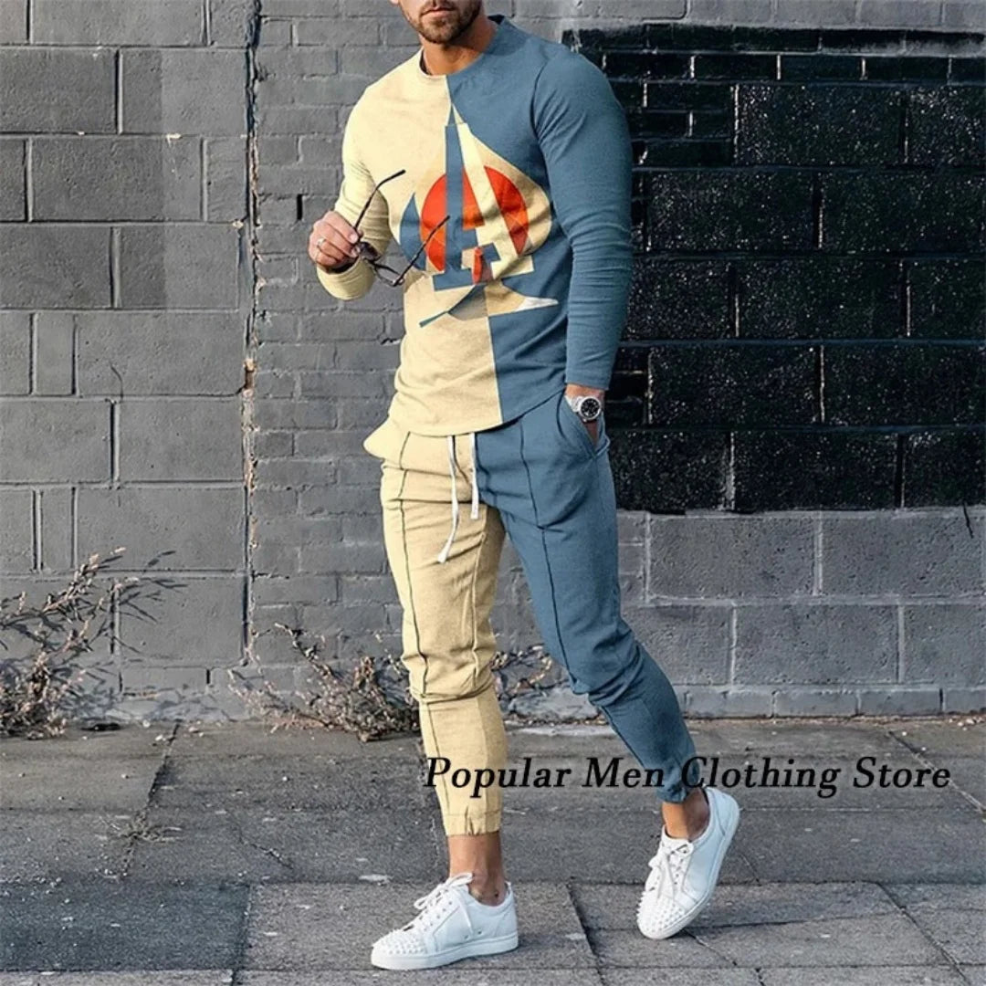 Men's Fashion Long Sleeved T-Shirt and Trousers Tracksuit Set