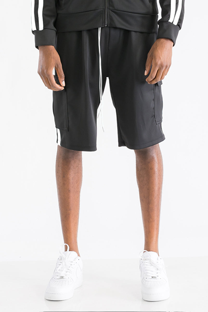 Two Stripe Cargo Pocket Track Shorts - Elastic Waist