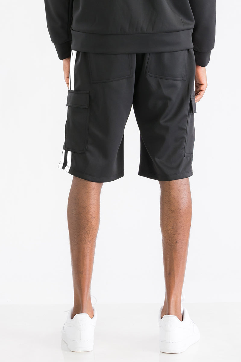 Two Stripe Cargo Pocket Track Shorts - Elastic Waist